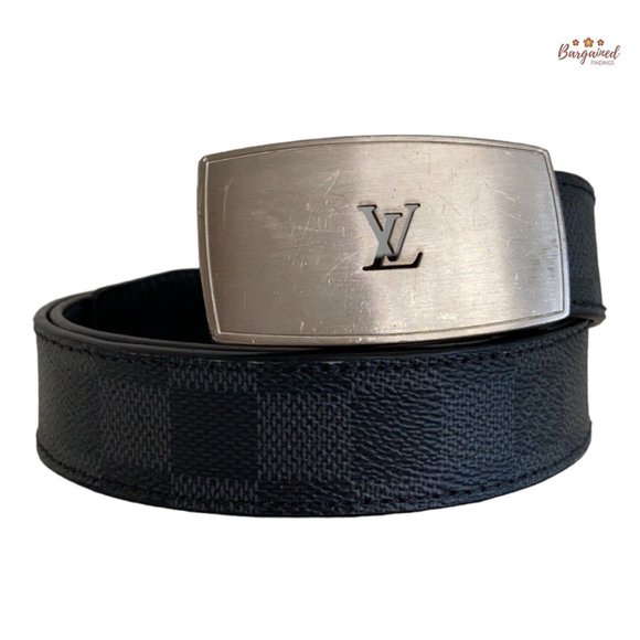 Authentic Louis Vuitton Black Damier Graphite Suntulle LV CUT Buckle Belt 85/34 - Picture 1 of 13